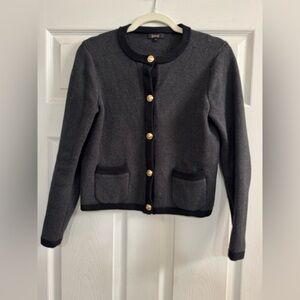 Quince Charcoal Cardigan with Gold Accents